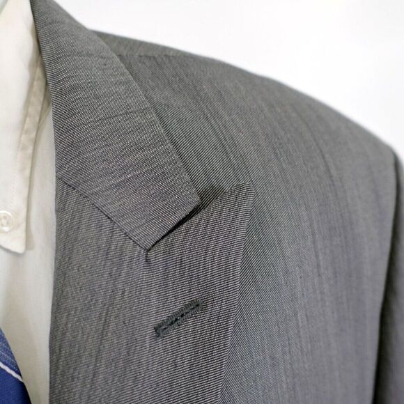 Calvin Klein Wool Gray Birdesye Peak Lapel 44L Blazer 2 Button‎ Tagged 46R - Picture 2 of 13